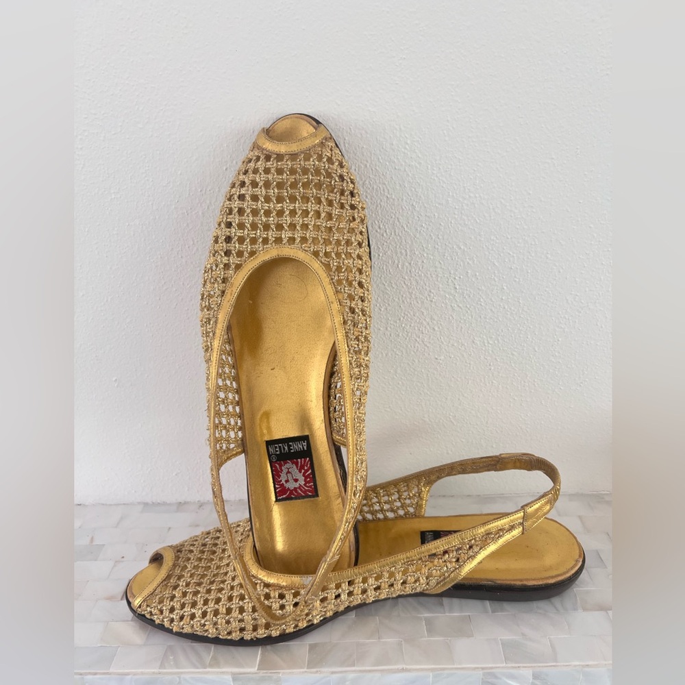 Anne Klein Gold Leather sole Slingback Shoes